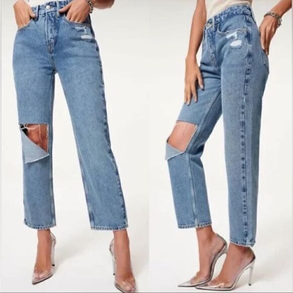 NWT Good American 90’s Duster Straight Leg Jeans in Blue950, Size 4 - Picture 2 of 16